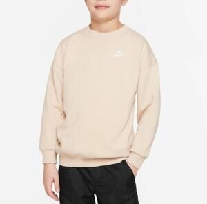 NIKE Sportswear Club Fleece Oversized Sweatshirt Crew Neck Beige Unisex Kids S